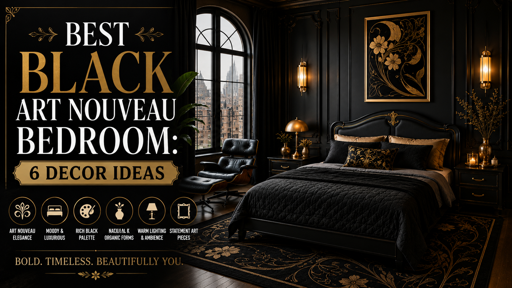 black art nouveau bedroom